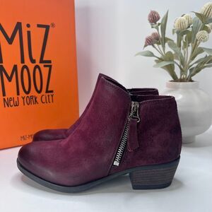 Miz Mooz Bangkok Leather Ankle Boot Side Zip Eggplant 111225 Women EU 36/5.5 NWB